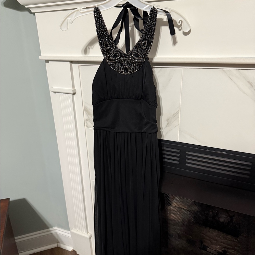 David's Bridal Black Beaded Backless Dress